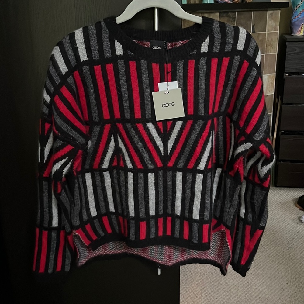 NWT ASOS geometric crew neck scoop neck pullover sweater